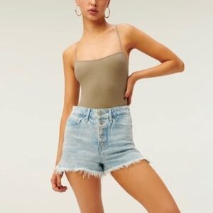Good American Bombshell Raw Hem Exposed Button Shorts in Blue 687 Size 8/29